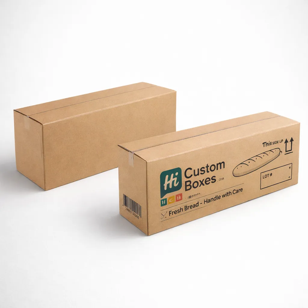 Bulk corrugated shipping cartons for baguettes featuring 
